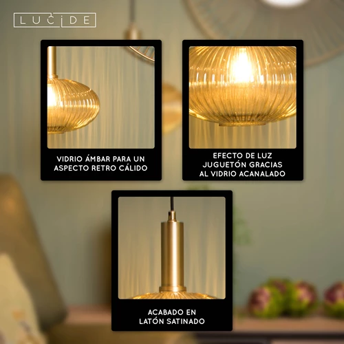 Lucide MALOTO - Lámpara colgante - Ø 30 cm - 1xE27 - Ámbar - USP